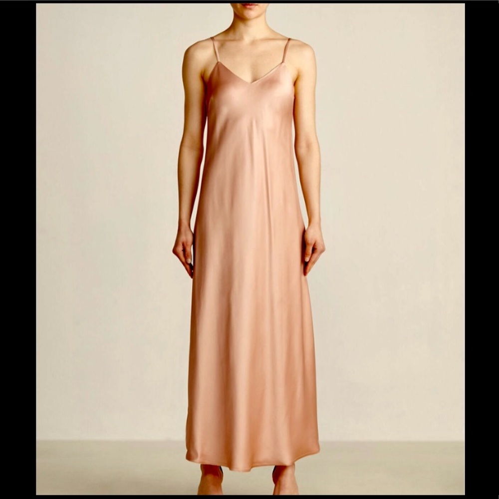 LA MEREI Satin Slip Maxi Dress Pink Size - Picture 2 of 4